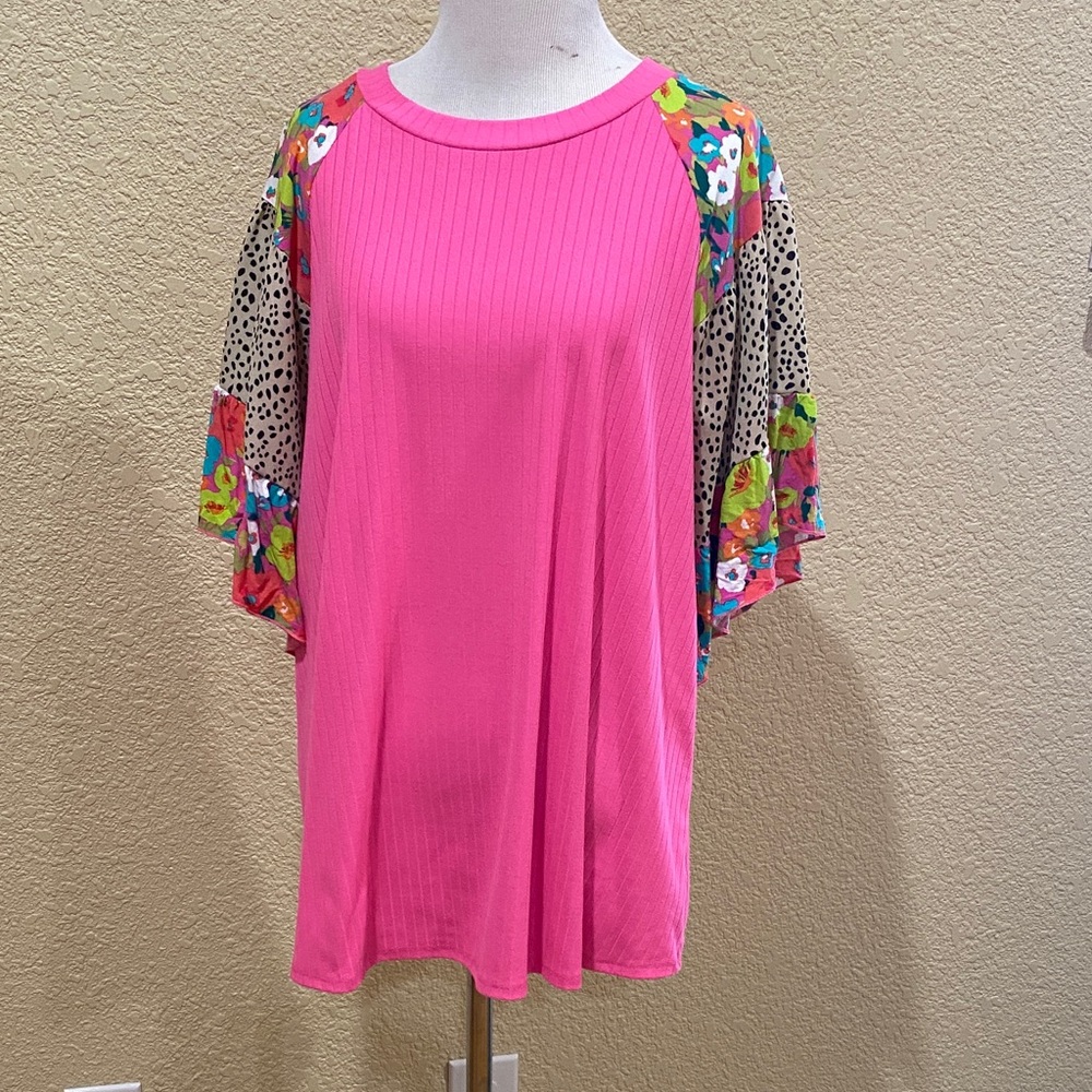 Chic Pink Floral Sleeve Blouse